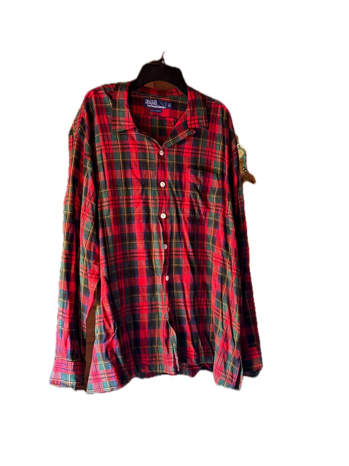 Polo Ralph Lauren Red Green Plaid Long Sleeve Rayon Button Down Shirt