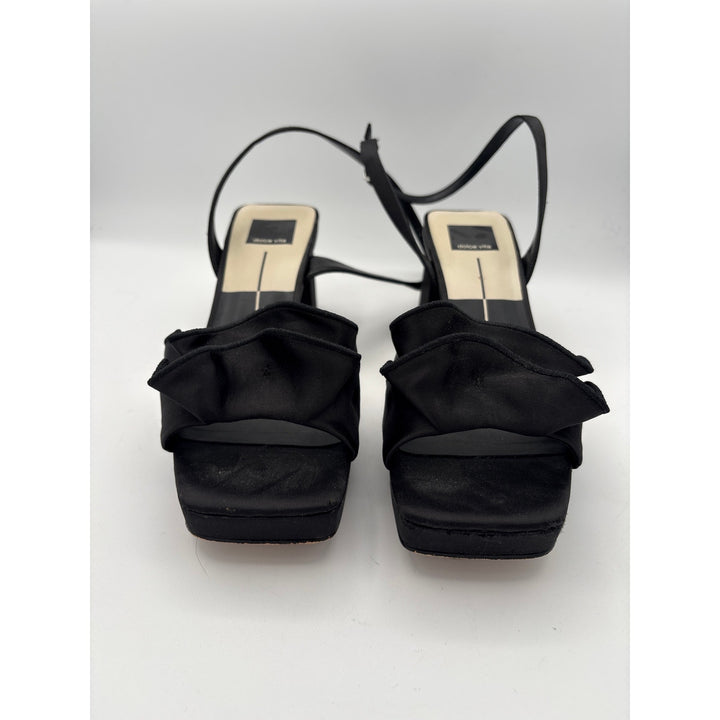 Women’s Dolce Vita Size 7.5 Black Silk Ruffled Strappy Block Heels