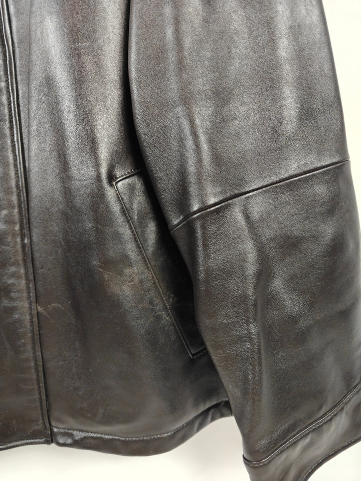 Mens Jos A Bank Genuine Leather Jacket Dark Brown Bomber XXL