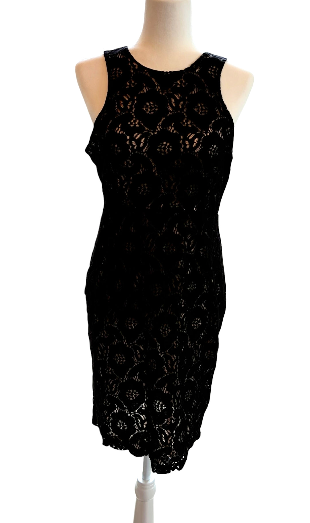 H&amp;M Black Lace Floral Sheath Midi Women&