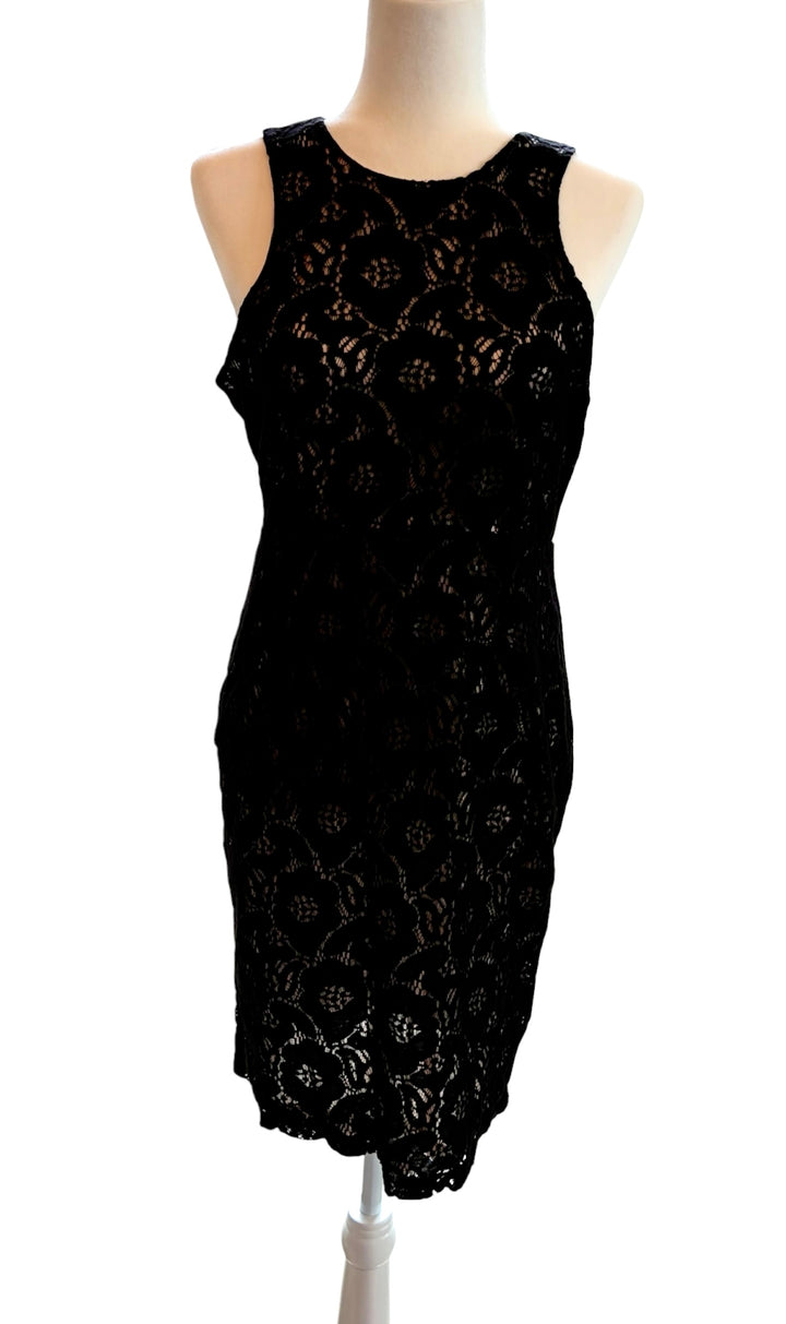 H&amp;M Black Lace Floral Sheath Midi Women&