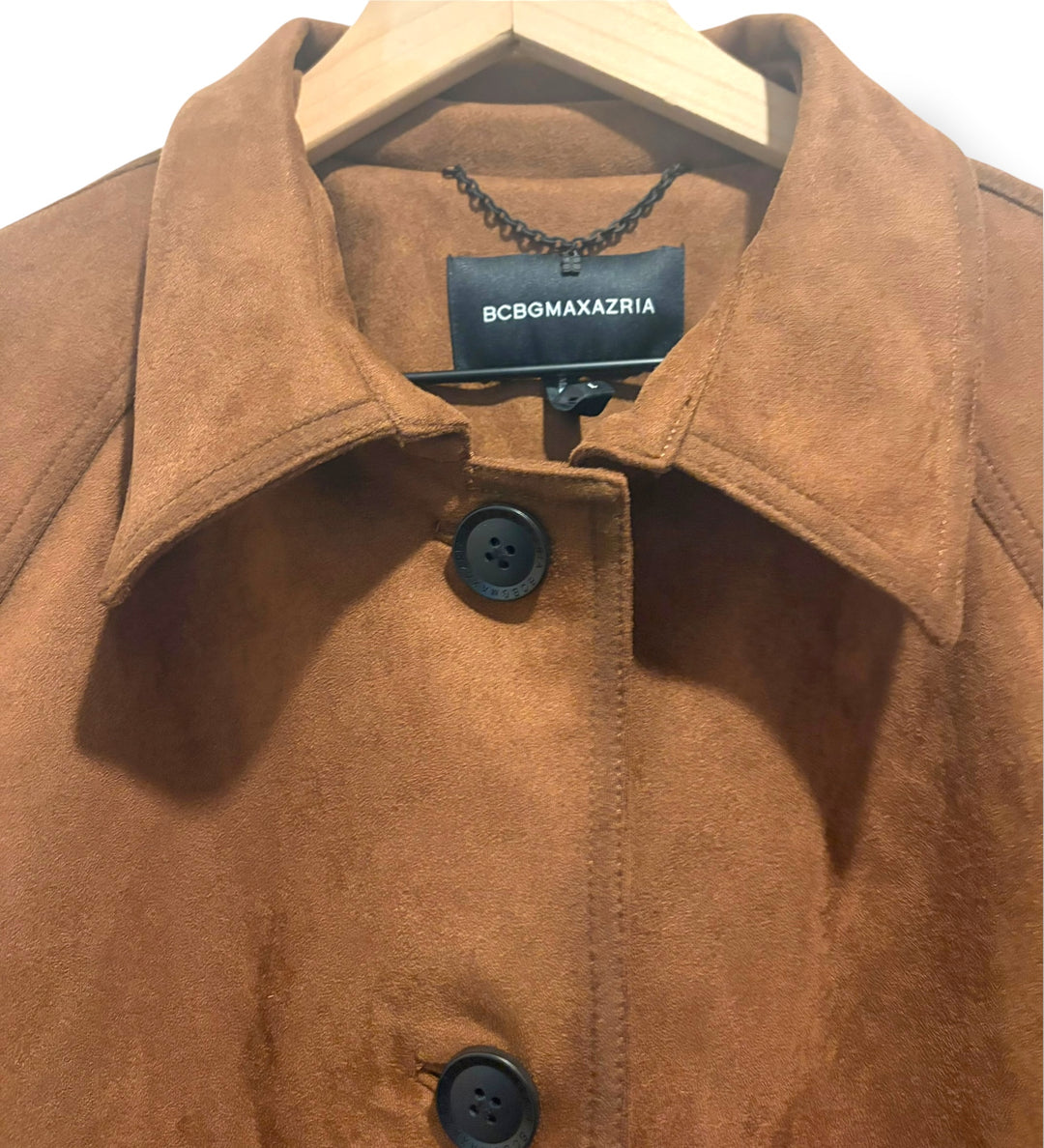 BCBGMAXAZRIA Brown Faux Suede Long Coat Size Large Quiet Luxury NWT