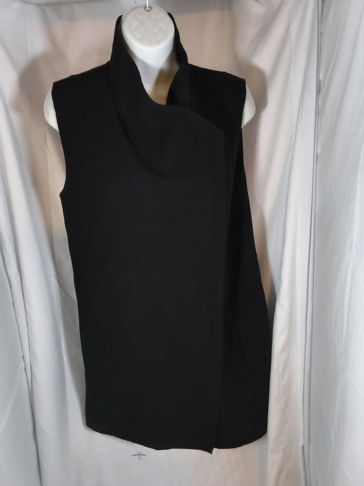 Vince Asymmetrical Draped Funnel Collar Zip Vest Black Size XS