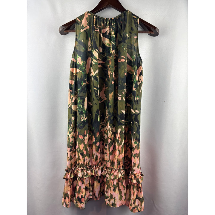Women’s Catherine Malandrino Small Green & Pink Patterned Sleeveless Midi Dress