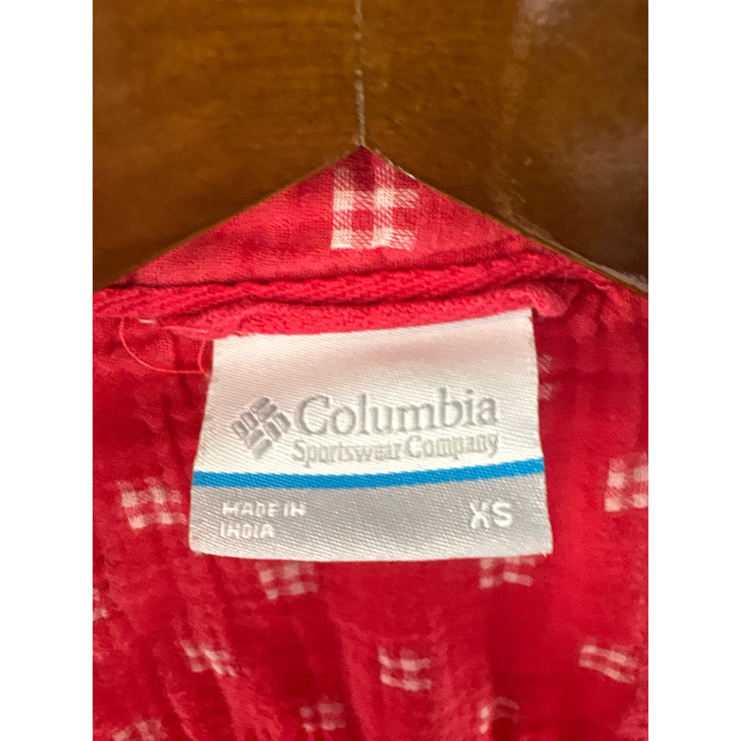Women’s Columbia XS Red Sleeveless Button Up w/ Gingham Square Pattern
