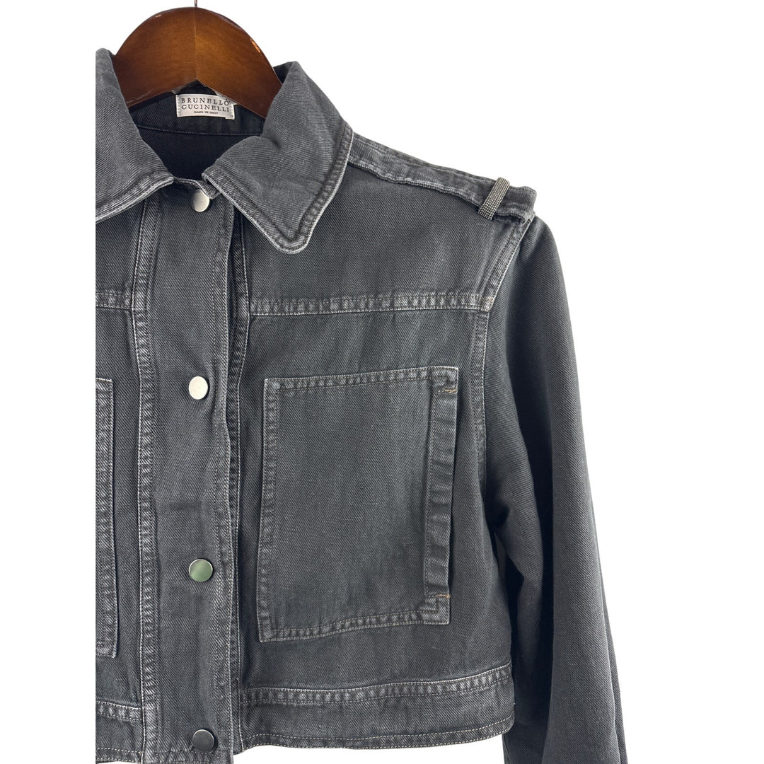 Women’s Brunello Cucinelli Small Light Washed Black Cropped Jean Jacket