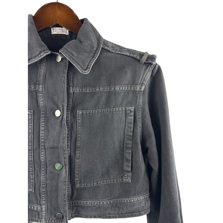 Women’s Brunello Cucinelli Small Light Washed Black Cropped Jean Jacket