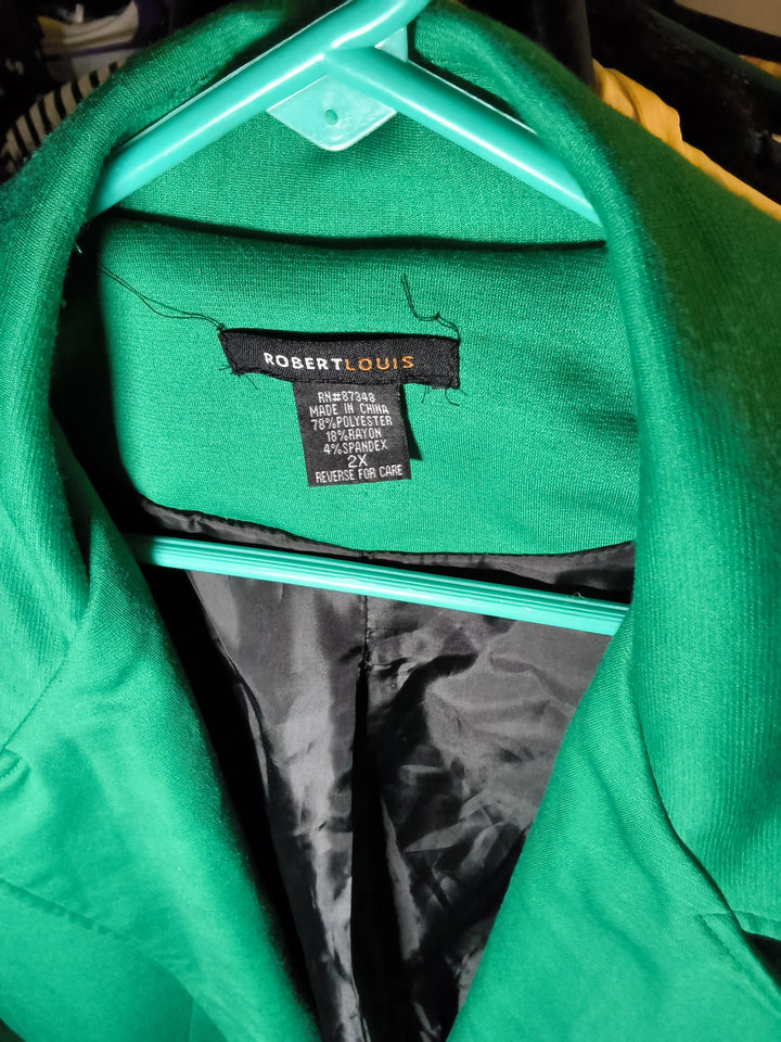 Robert Louis Green Single Button Blazer Jacket With Zipper Pockets Size 2X
