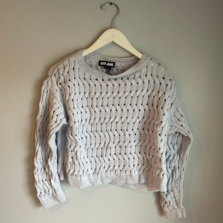 DKNY Light Blue Sparkle Crew Neck Open Knit Boxy Y2K Sweater size Medium