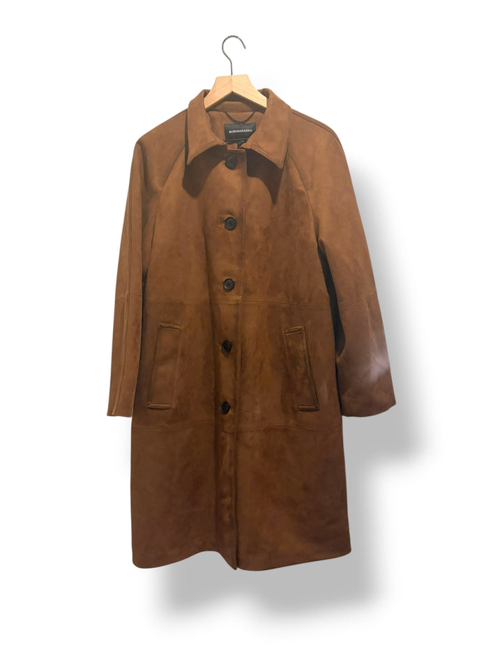 BCBGMAXAZRIA Brown Faux Suede Long Coat Size Large Quiet Luxury NWT