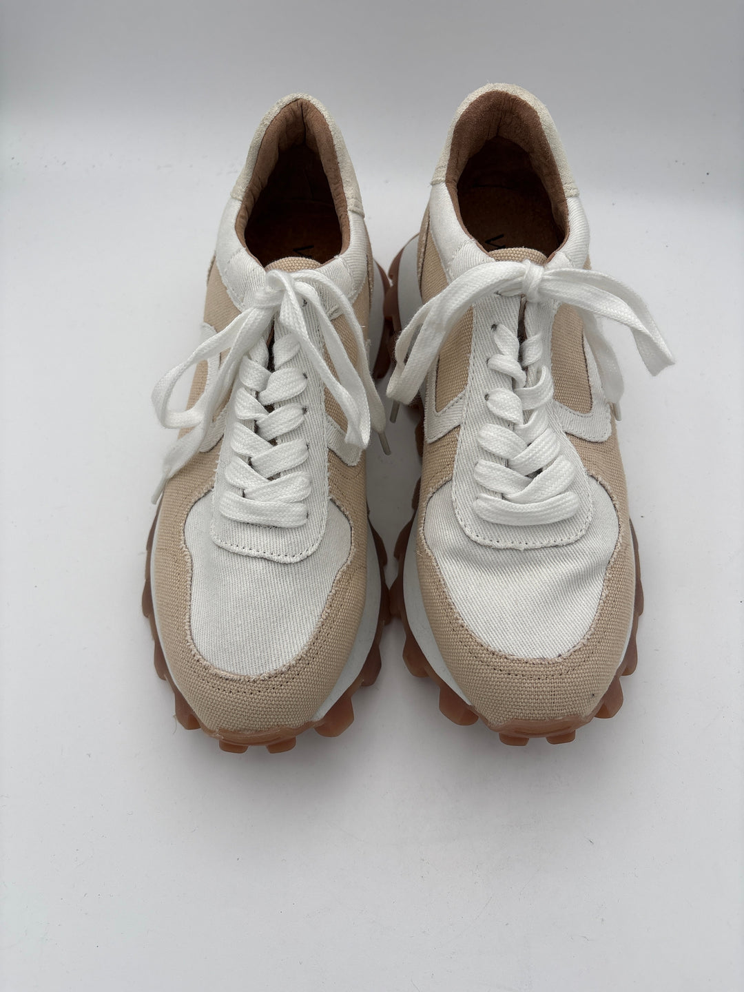 Womens Walnut Melbourne Two Inch Platform Sneakers Canvas White Beige Size 9