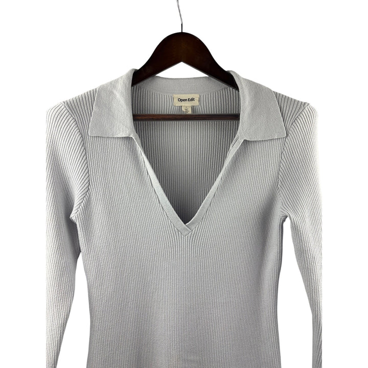 Women’s Open Edit Large Light Gray Long Sleeve Bodycon Dress