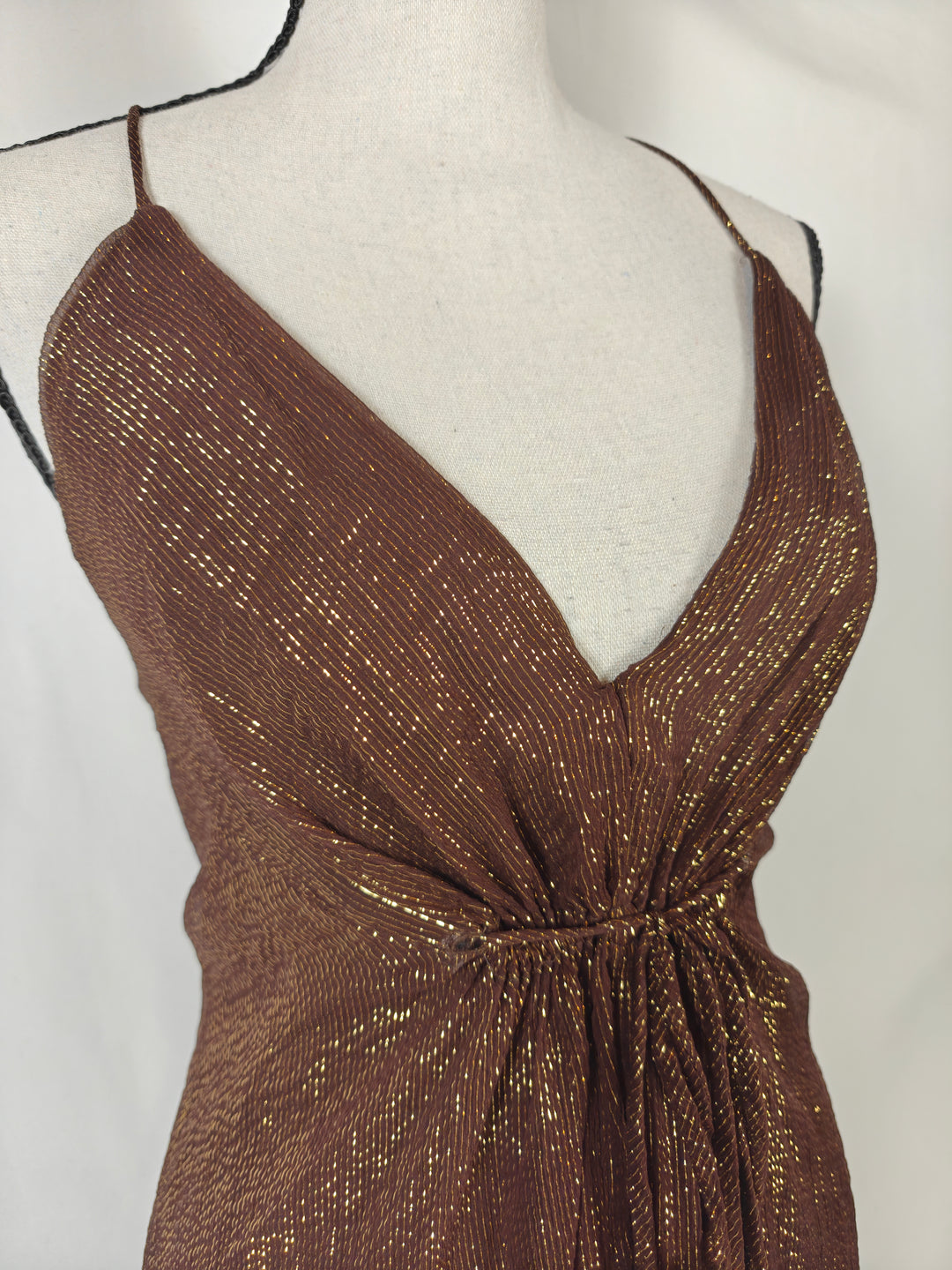 Womens Nicole Miller Collection Maxi Dress Brown Gold Size 10