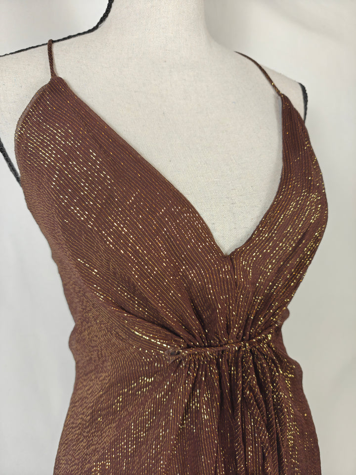 Womens Nicole Miller Collection Maxi Dress Brown Gold Size 10