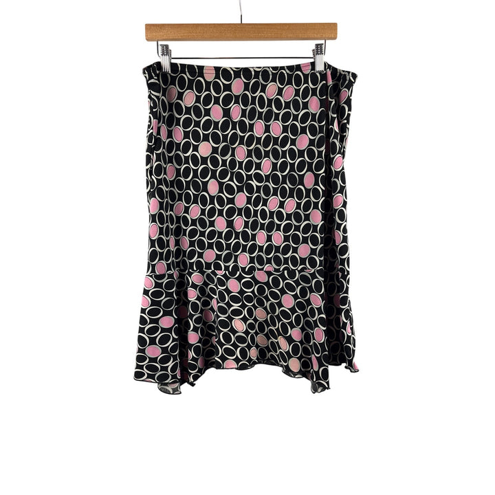 Women’s Versailles Large Black Mid Rise Skirt w/ White & Pink Dot Pattern