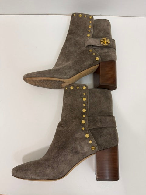Tory Burch Kira 70mm Stud Suede Booties Bisonte Sz10