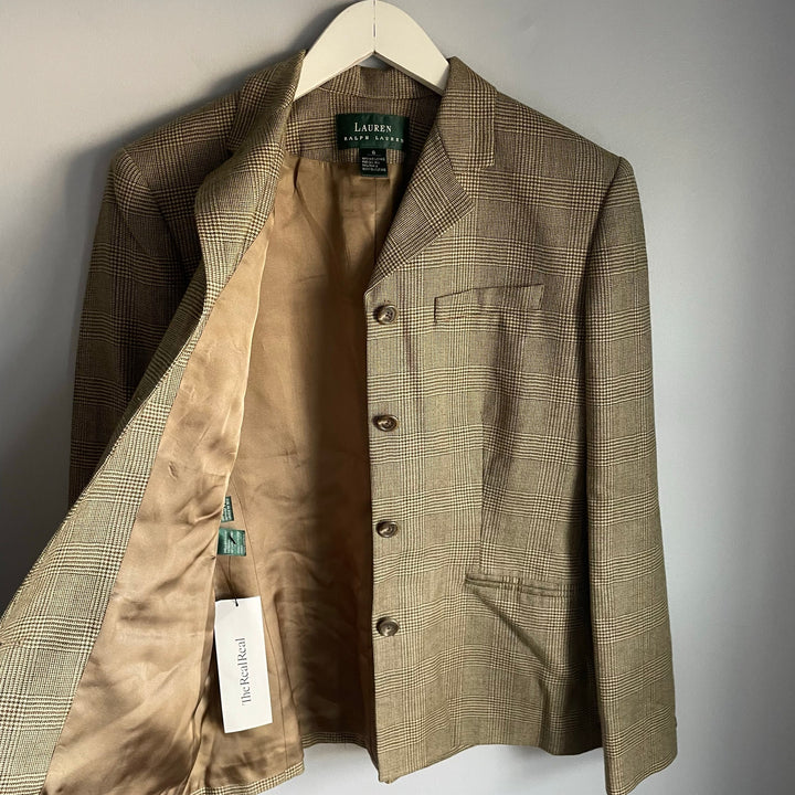 Vintage Ralph Lauren Plaid 100% Wool Blazer Equestrian Preppy Heritage size 6
