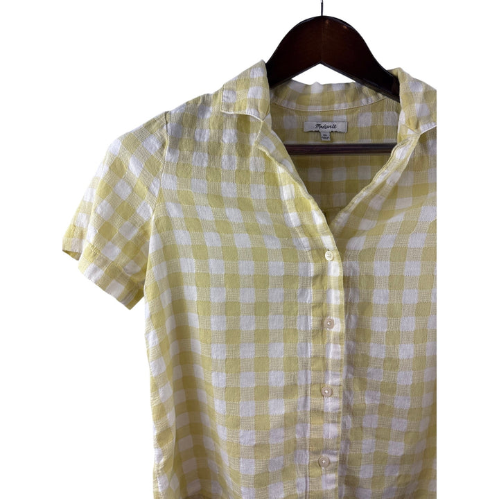 Women’s Madewell XS White and Yellow Gingham Cropped Button Up