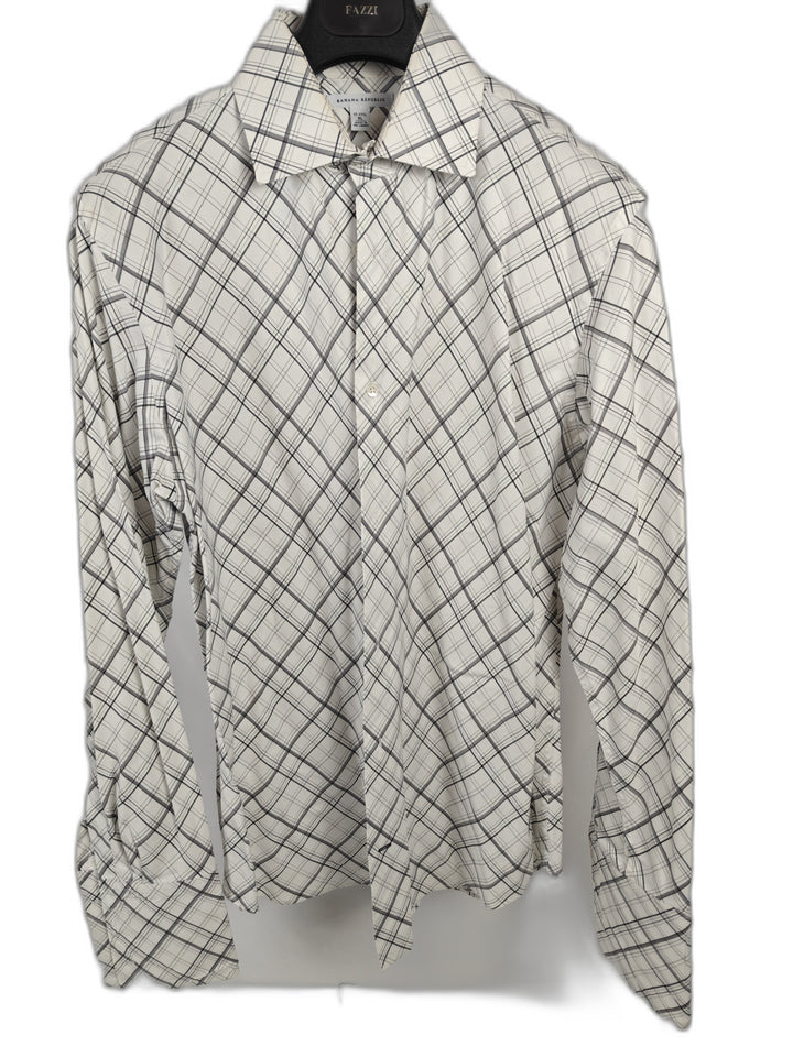 Men’s Banana Republic Dress Shirt White Gray Plaid XL 17-17 1/2