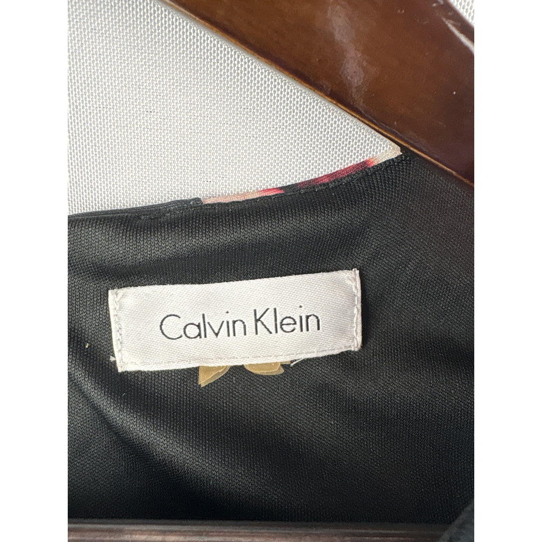 Women’s Calvin Klein Black Pleated Business Dress w/ Orange & Red Patterns