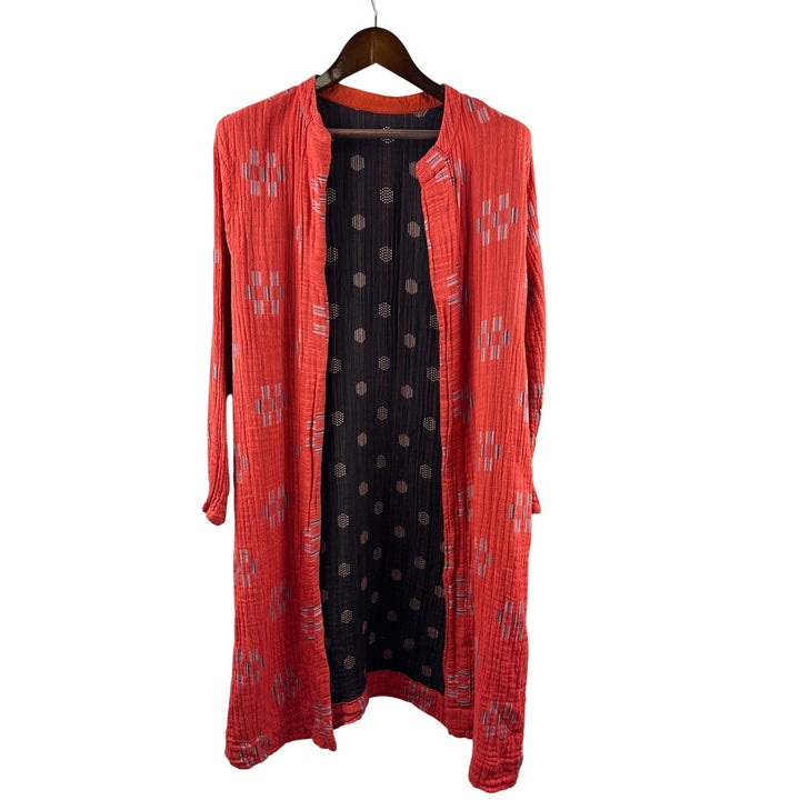 Women’s Small Orange w/ Blue Patterned Long Sweater