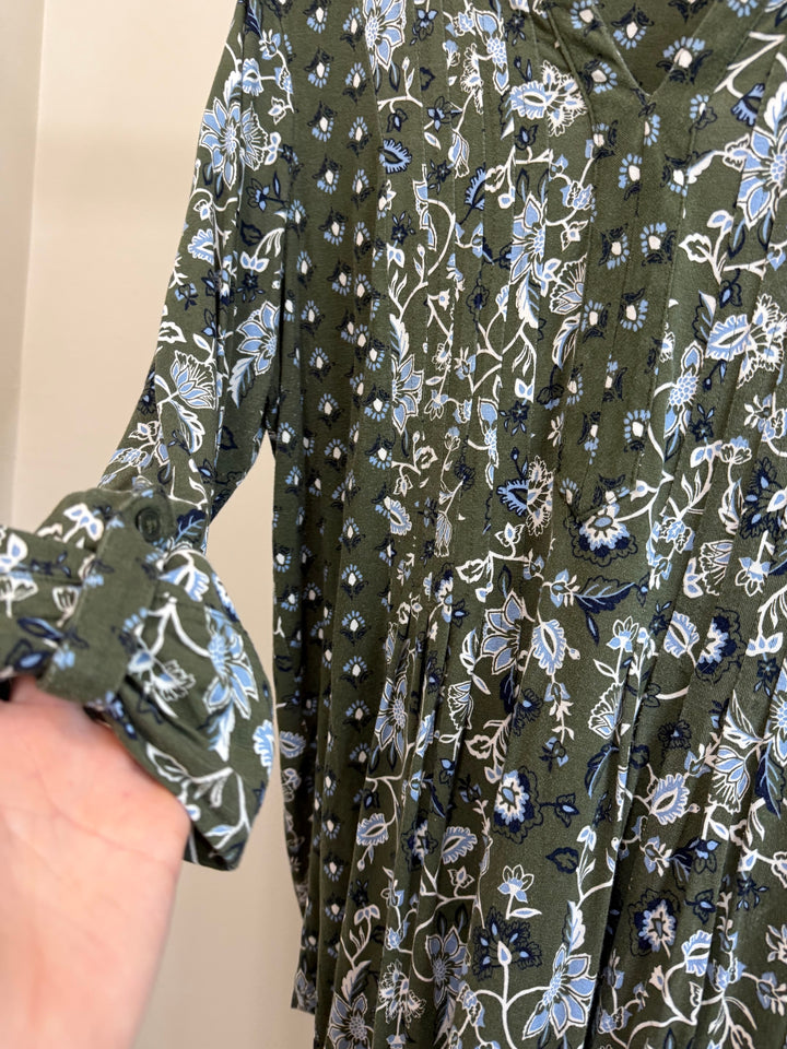 Westport Olive Paisley V Neck Tunic With Roll Tab Sleeves Plus Size