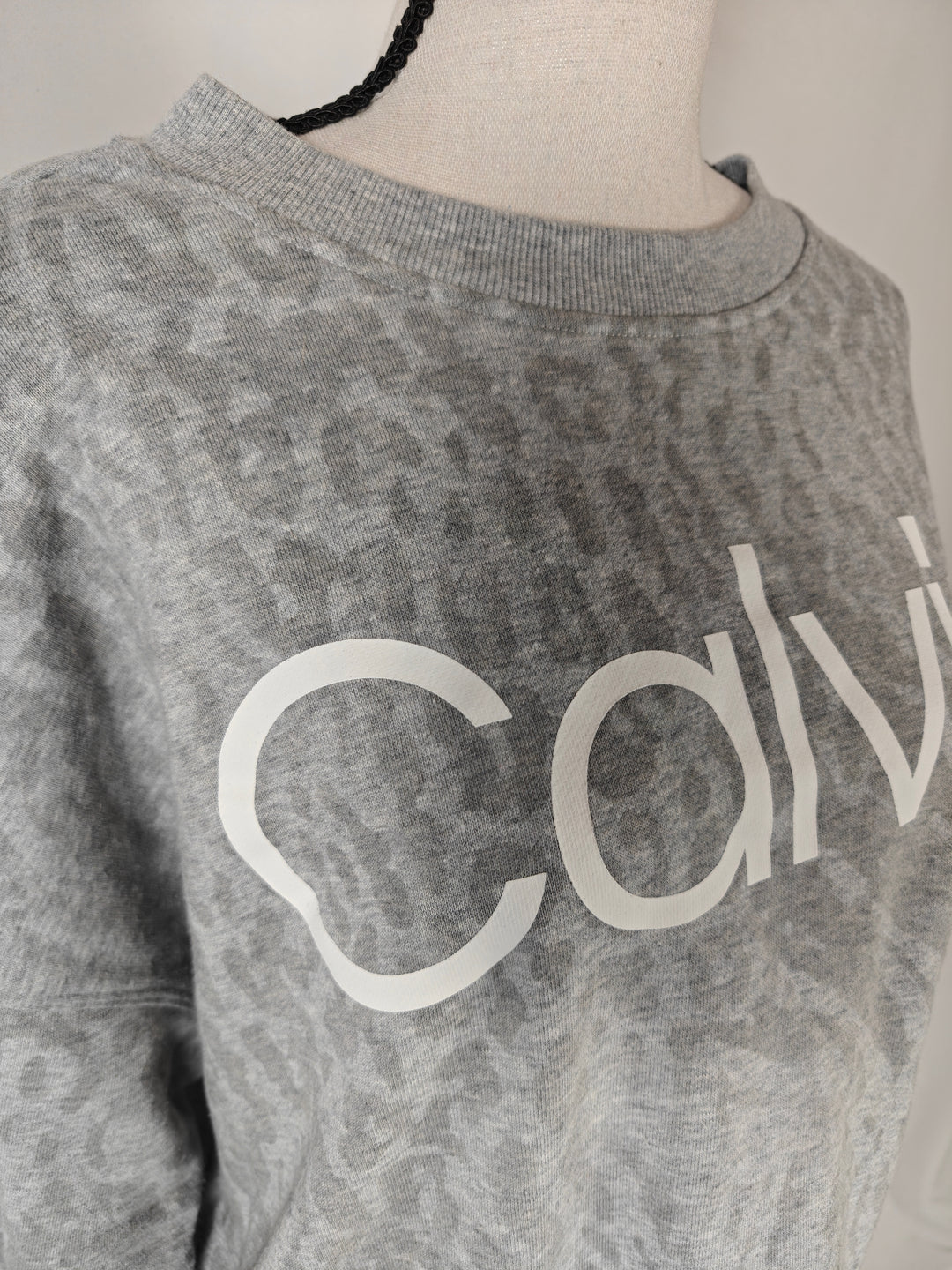 Womens Calvin Klein Performance Sweatshirt Gray Leopard Print Large