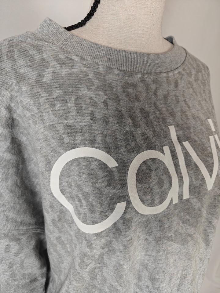 Womens Calvin Klein Performance Sweatshirt Gray Leopard Print Large