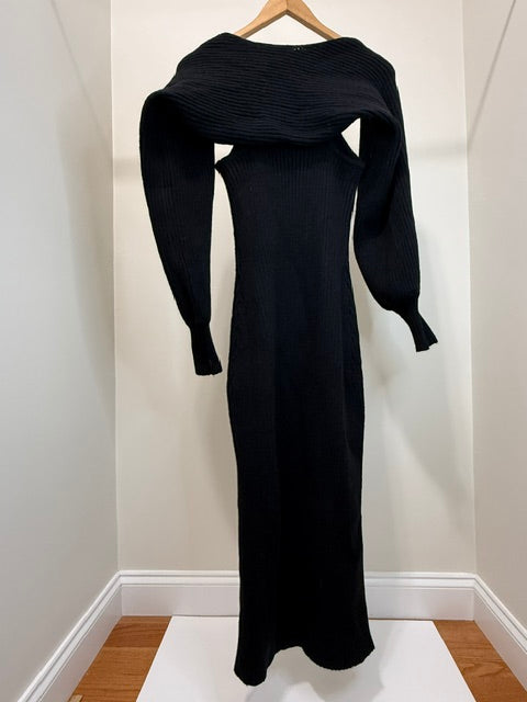 Cider 2 Piece Ribbed Knit Midi Dress Set With Shrug Black XL