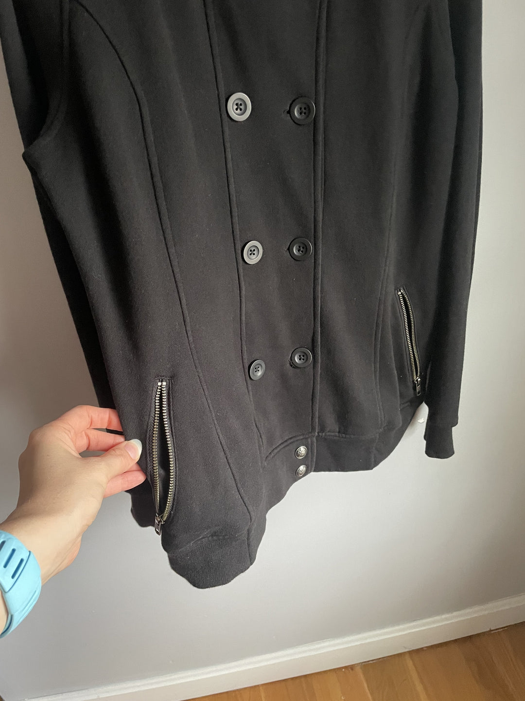 Harley Davidson Womens L Black Double Breasted Jacket Detachable Sherpa Hood Peacoat