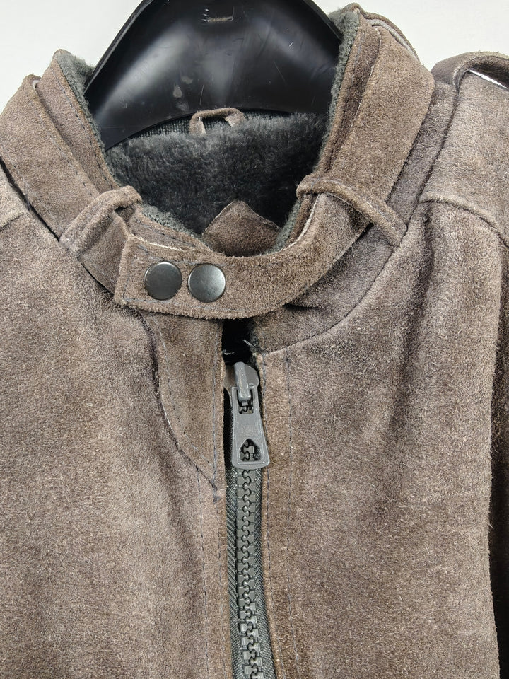Mens In Crowd Distressed Brown Suede Leather Bomber Jacket XL