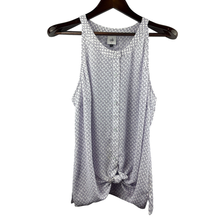 Women’s CAbi Large White Sleeveless Blouse w/ Purple Florals