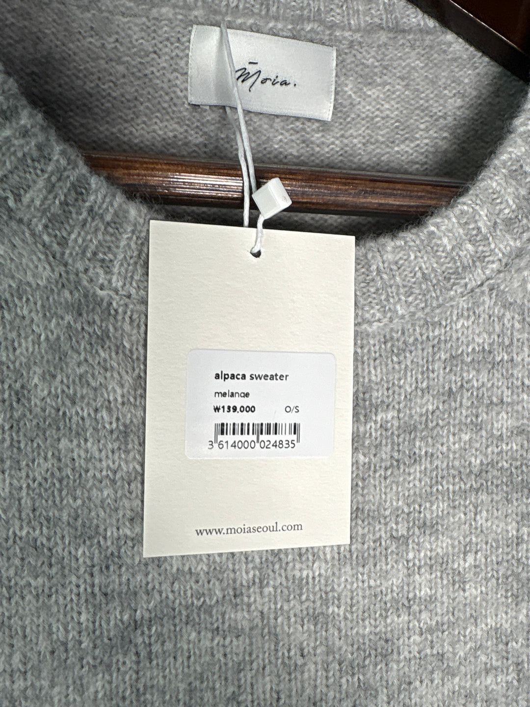 Womens Moia One Size Light Gray Alpaca Blend Crewneck Sweater