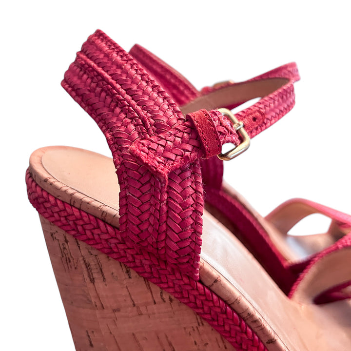Stuart Weitzman Sandals Women's Size 8M "Minx" Wedge in Red Braided Straps