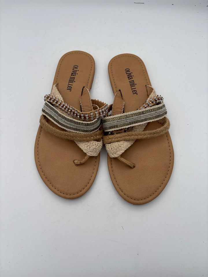 Women’s Olivia Miller Size 6 Tan Strappy Thong Sandals