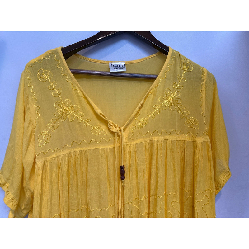 Women’s L.S.I. Yellow embroidered top One Size Swim Coverup