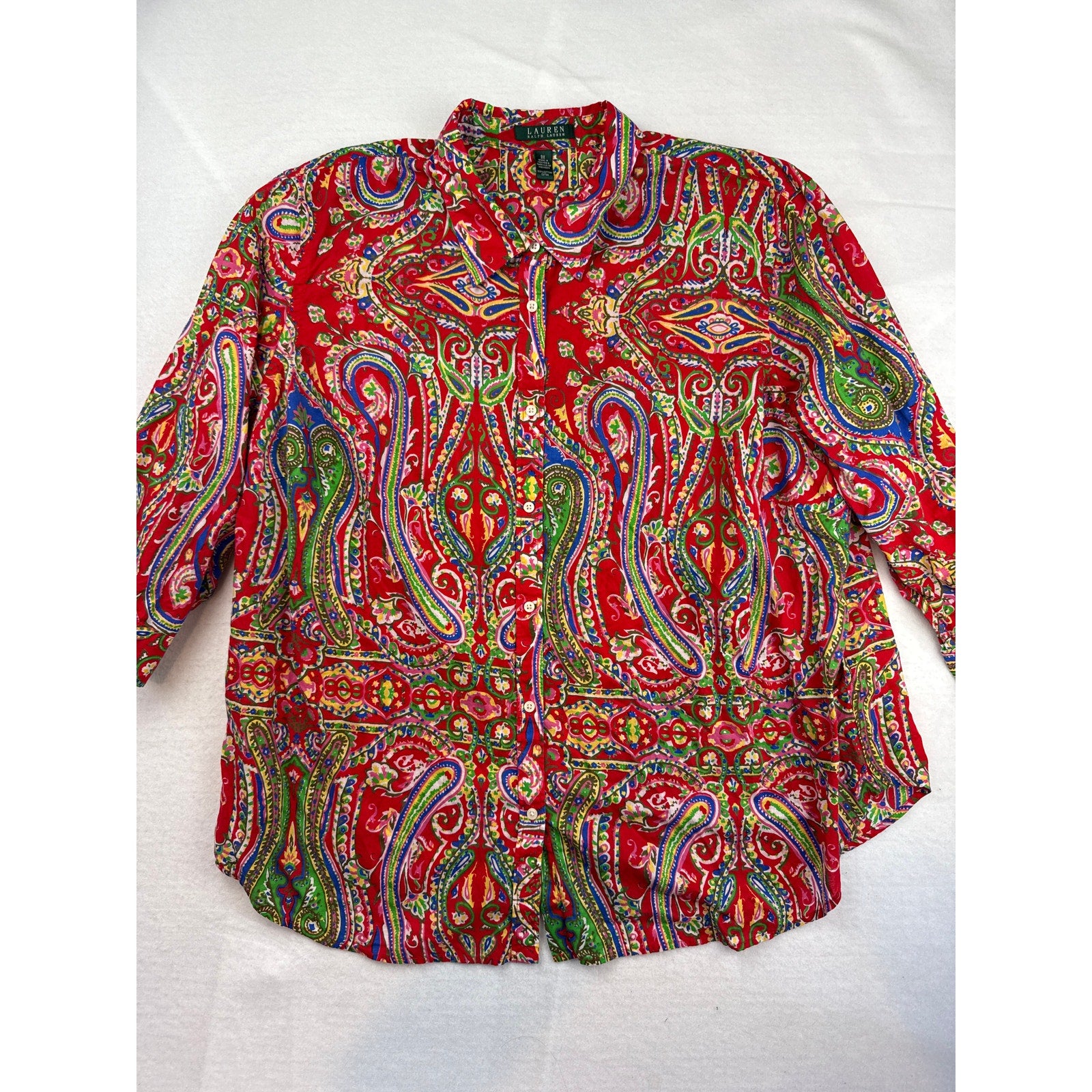 Women’s Green Tag Ralph Lauren Cotton Paisley Button up Sz 3X