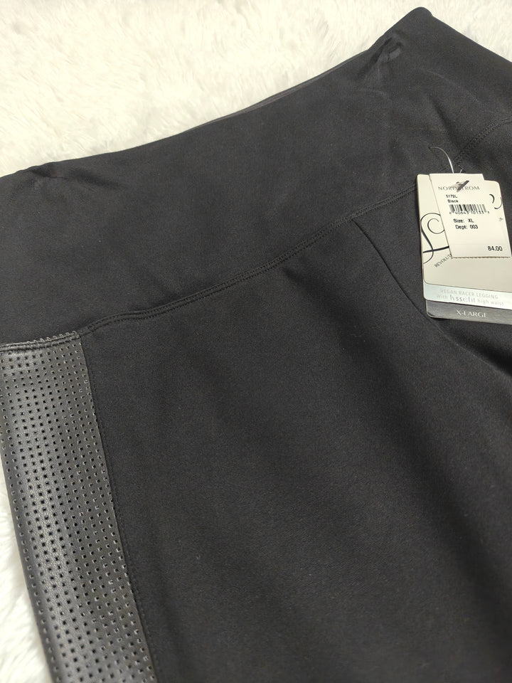 Lyssé Vegan Perforated High Waist Racer Leggings Black XL Faux Leather New