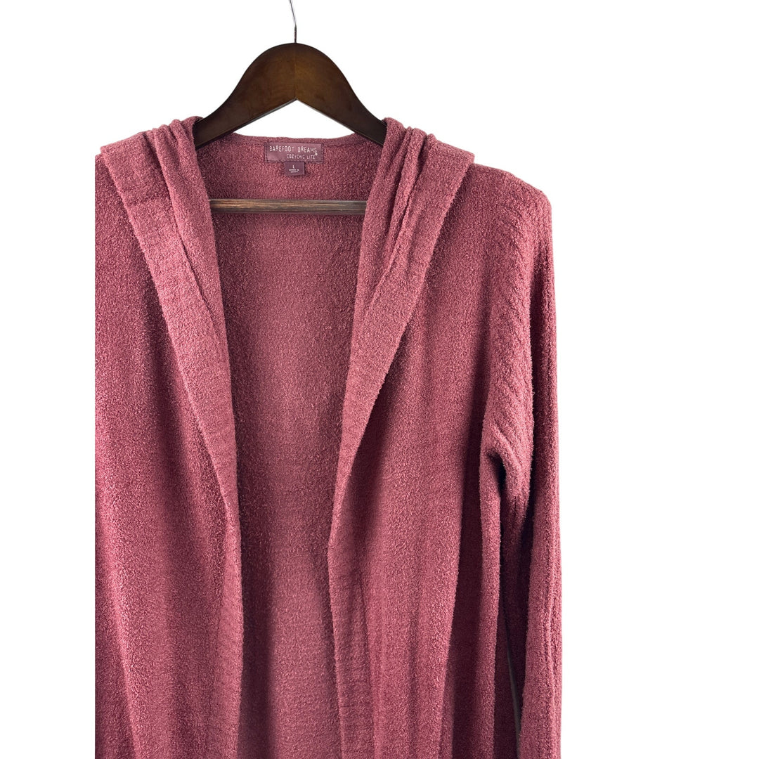 Women’s Barefoot Dreams Large Brick Red Plush Hooded Cardigan