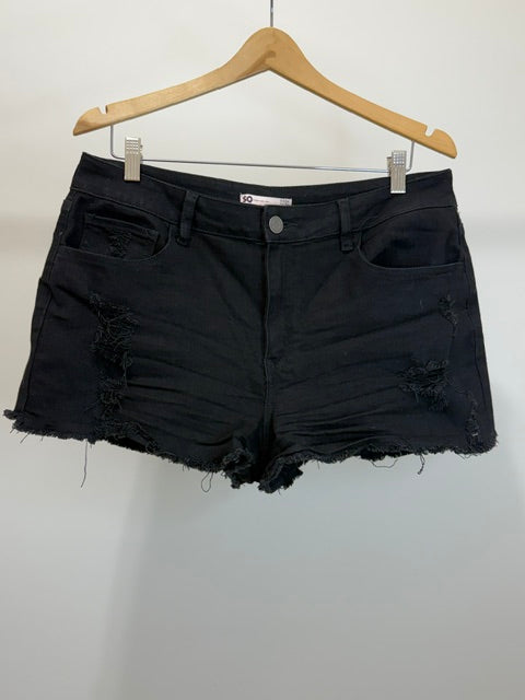 SO High Rise Shorty Distressed Black Denim Shorts Sz17/33W