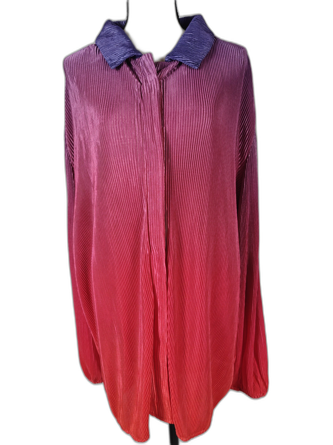 Women Akira Pleated Button Down Tunic Blouse Pink Purple XL