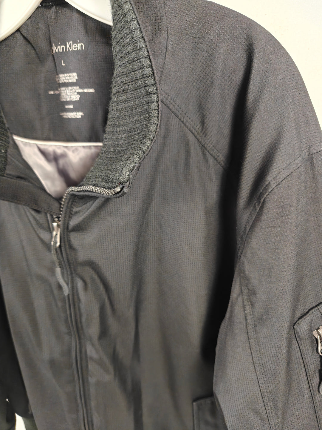 Mens Calvin Klein Black Ribbed Collar Bomber Jacket Large