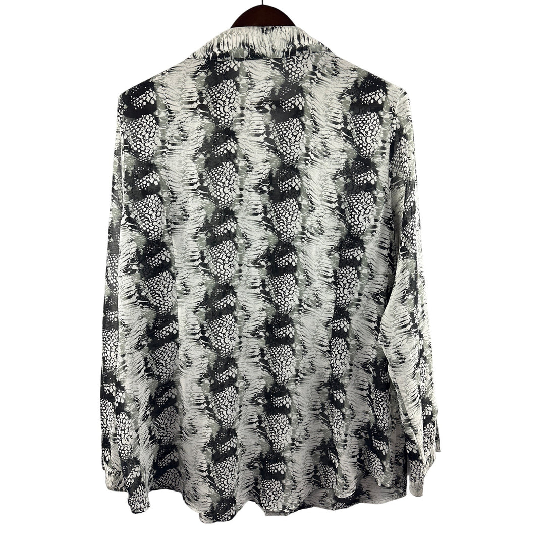 Women’s Cabi XL White, Gray, & Black Snake Skin Patterned Long Sleeve Blouse