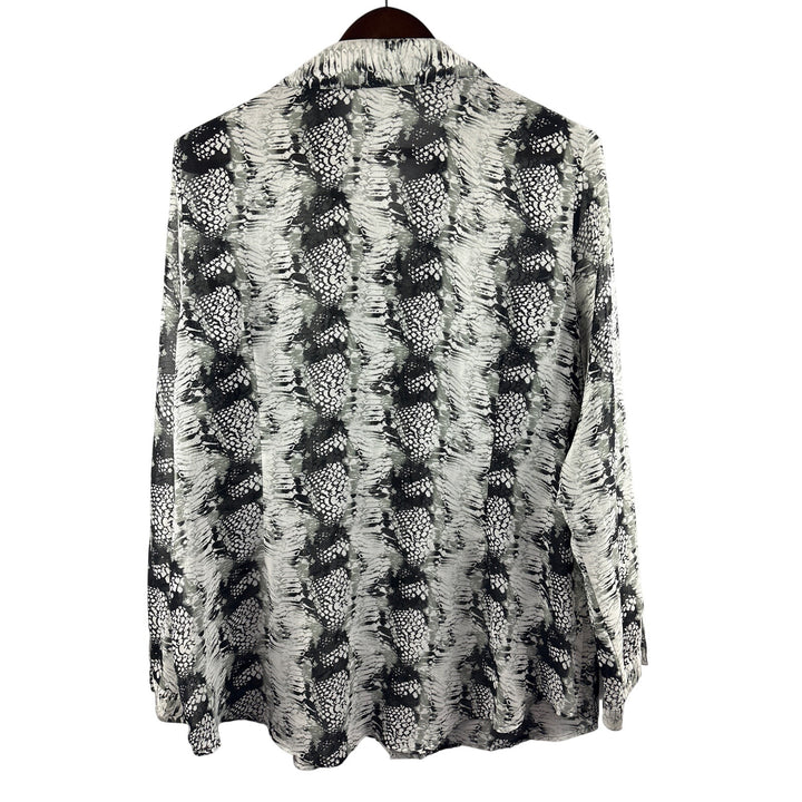 Women’s Cabi XL White, Gray, & Black Snake Skin Patterned Long Sleeve Blouse