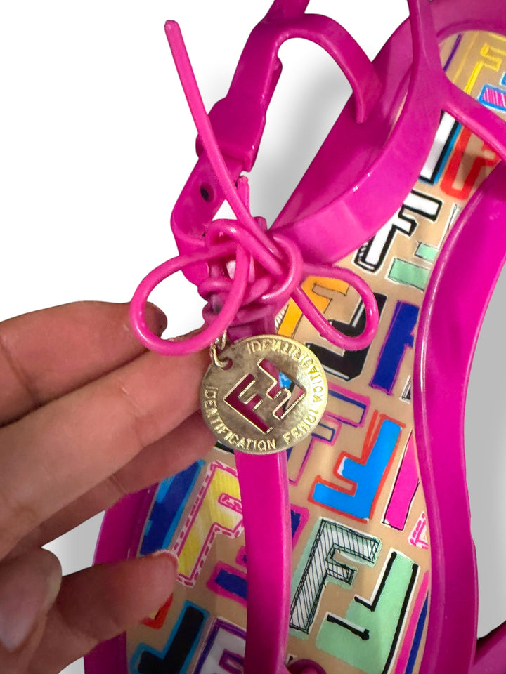 Fendi Hot Pink Jelly Thong Sandals Logo Charm Y2K EU 40 US 10