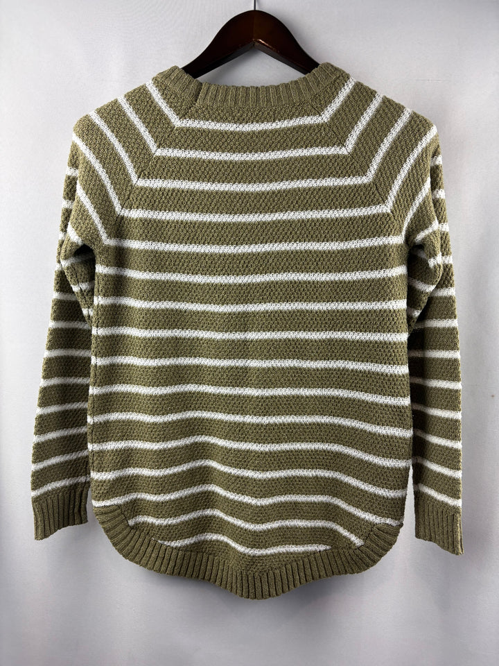 Women’s Pink Clover Small Olive Green w/ White Stripes Sweater