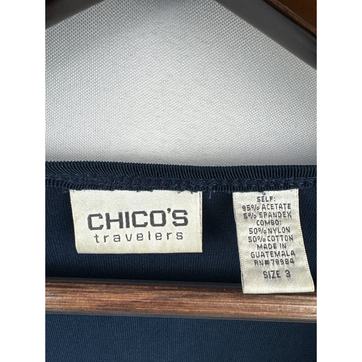 Women's Chico’s 2XL Navy Blue with White & Black Embroidery Long Sleeve Sweater