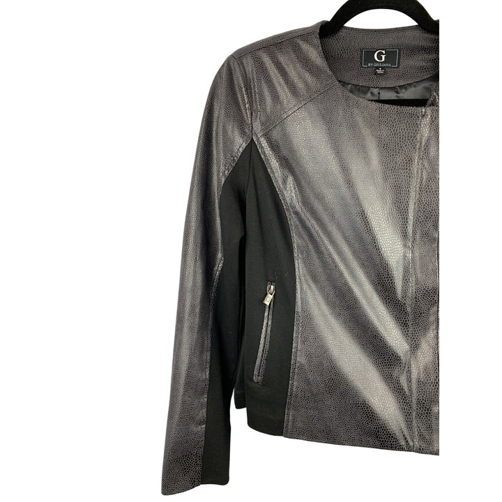 G By Giuliana Womens Faux Leather Jacket S Black & Gray