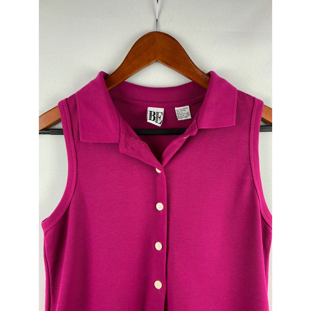 Basic Essentials Womens Sleeveless Pink Button-Up Shirt Size S