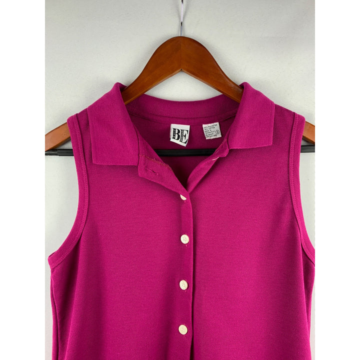 Basic Essentials Womens Sleeveless Pink Button-Up Shirt Size S